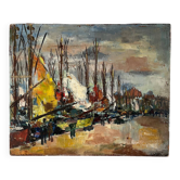 Sailboats in the harbour, oil on wood panel