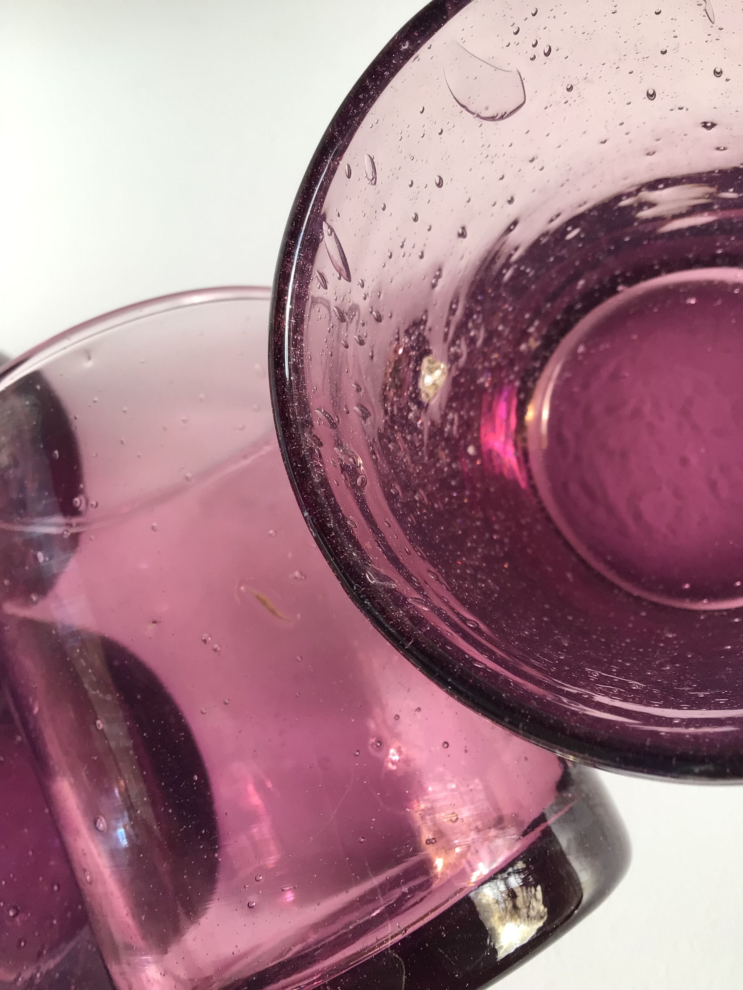 6 Straight bubbled glasses purple mouth blown glass