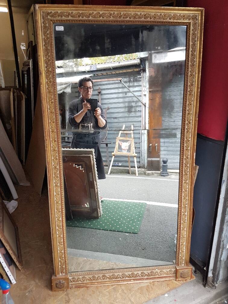Miroir dore et rechampi en gris d'epoque louis xvi