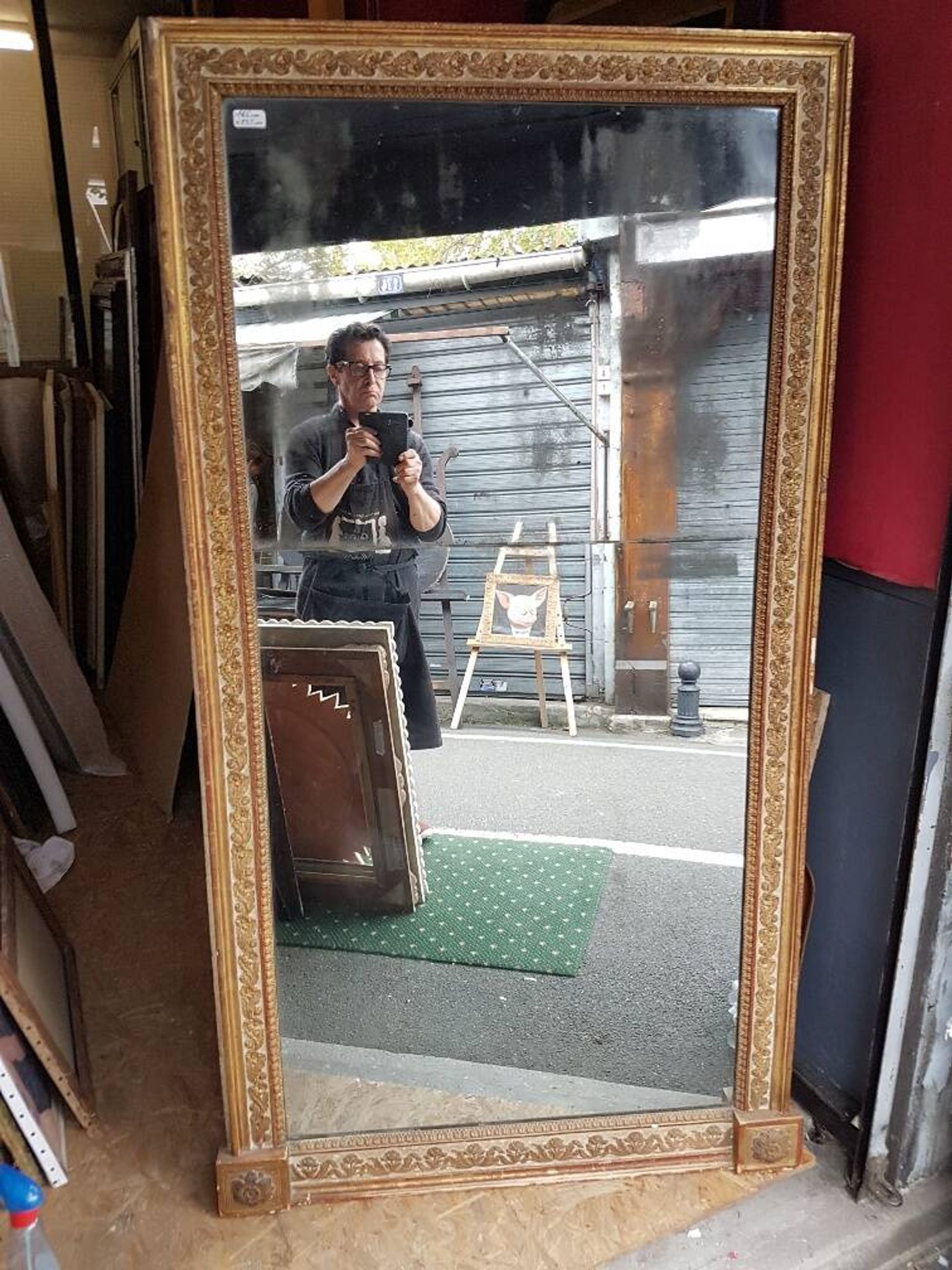 Miroir dore et rechampi en gris d'epoque louis xvi