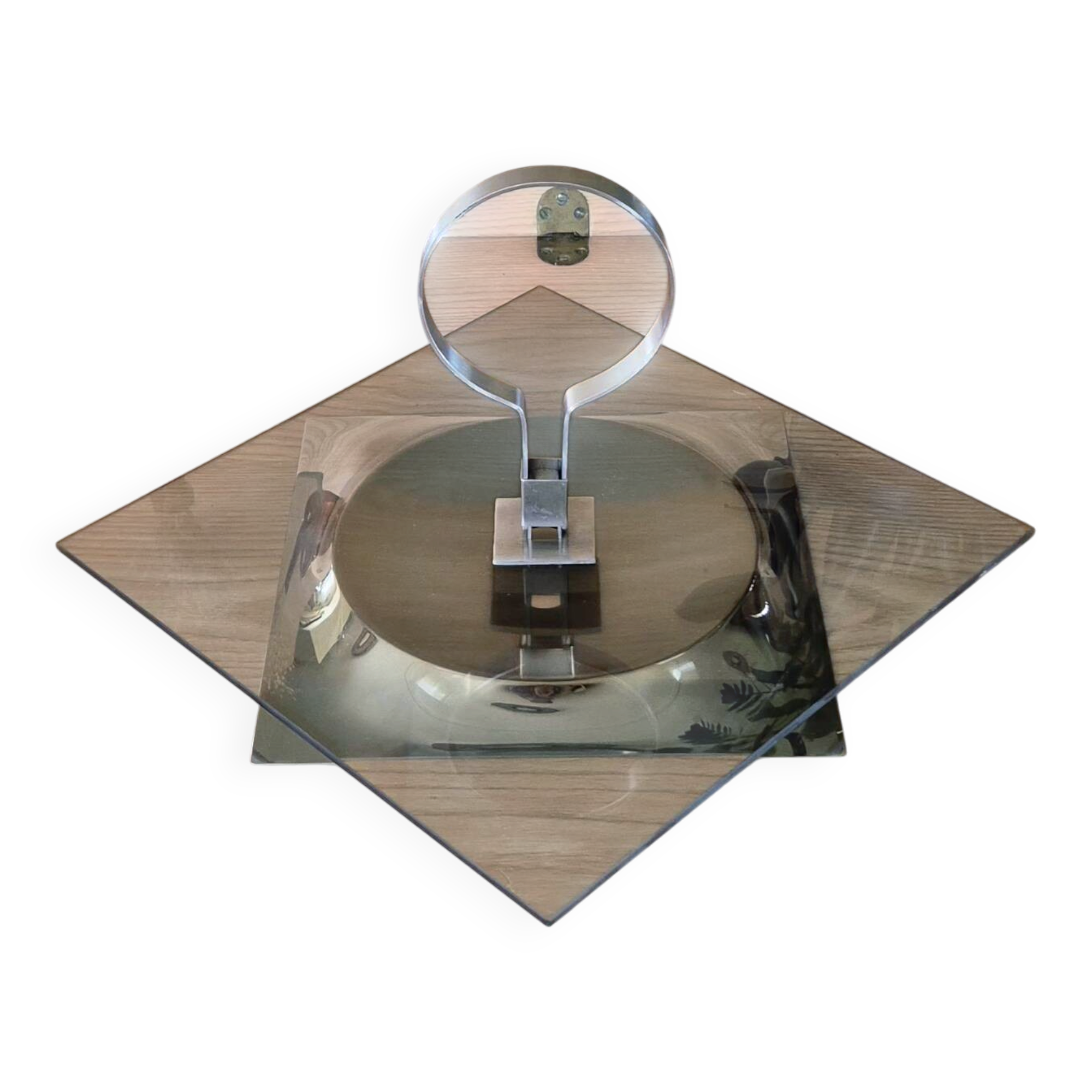 Space age 1970 vintage rotating cheese platter smoked glass chrome