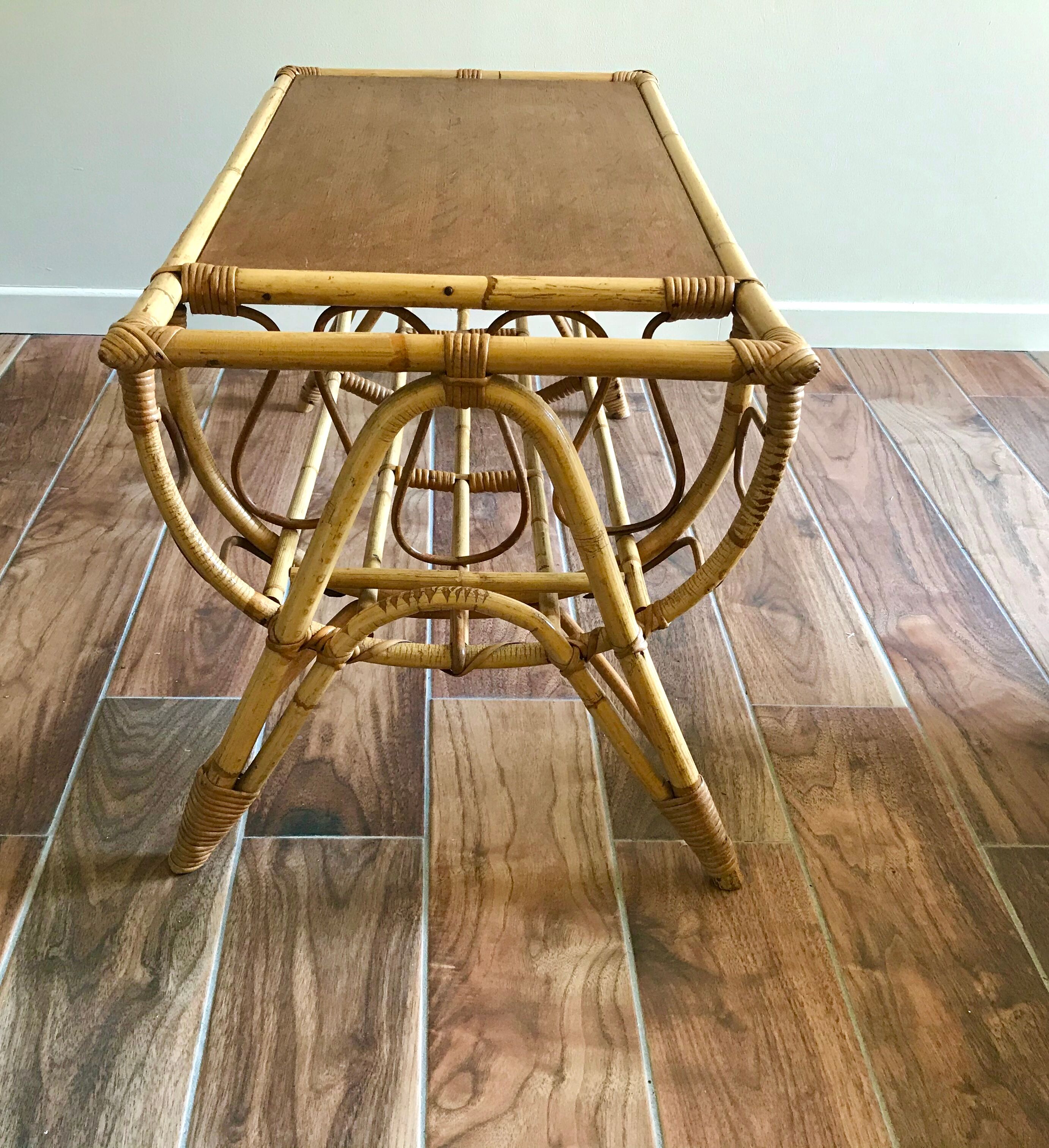 60s rattan coffee table