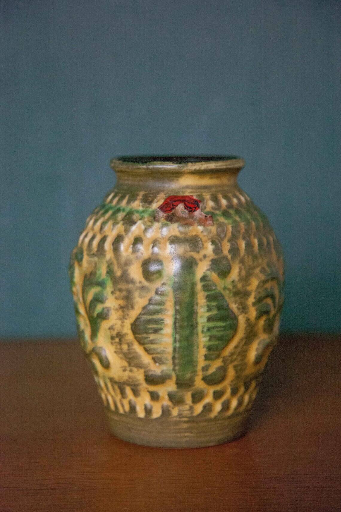 West Germany vase 958-14, Peacock ceramic vase, collection, bodo Mans, Bay Keramik