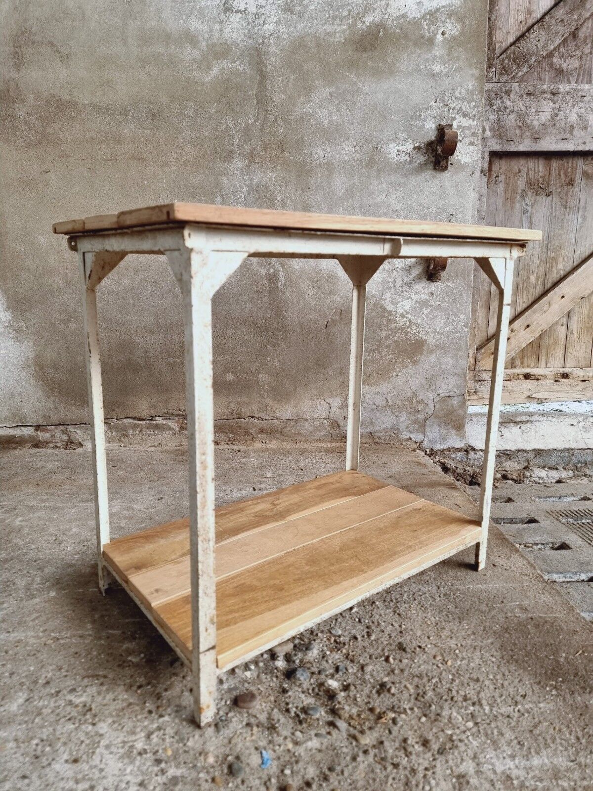 Industrial table side table iron with oak