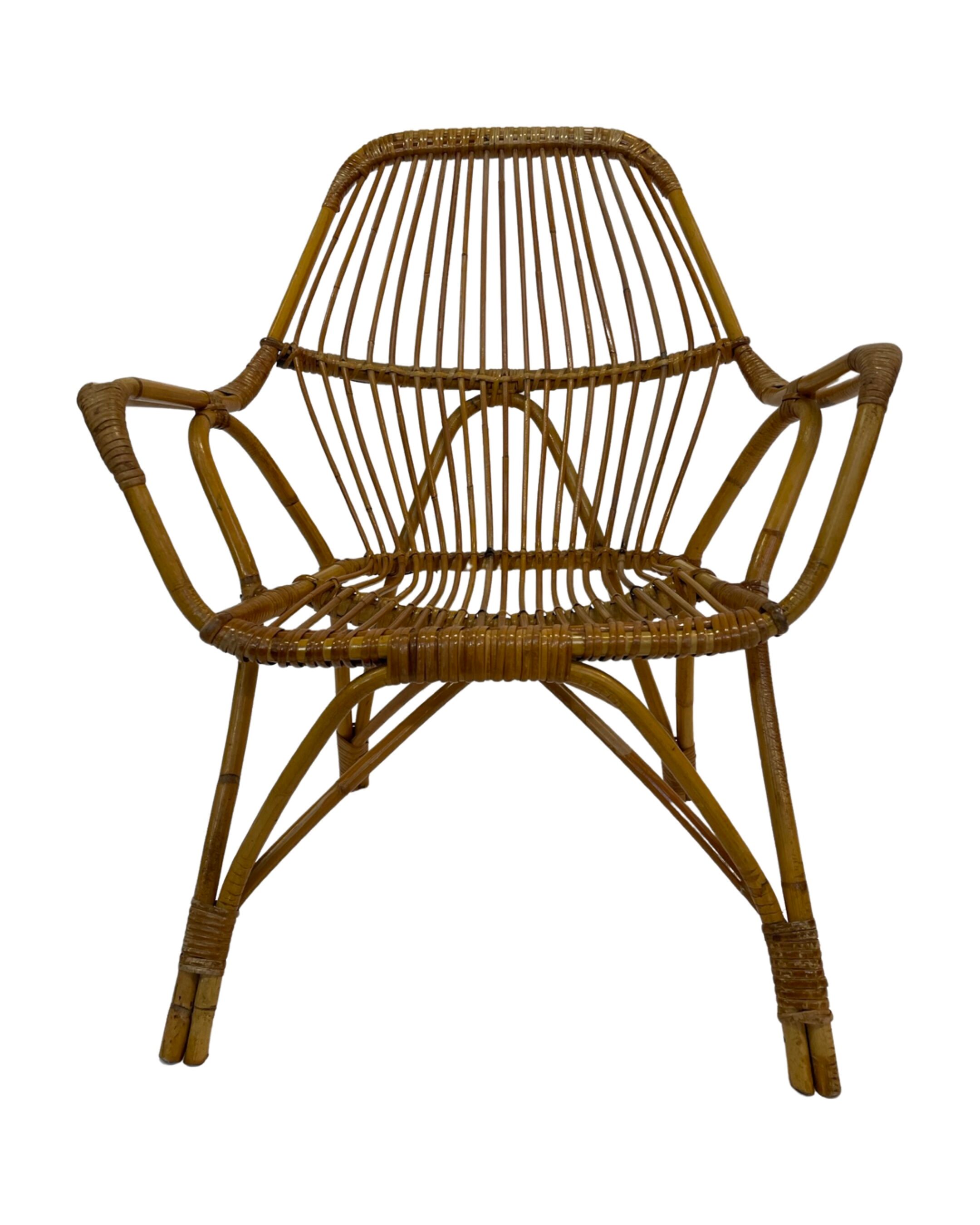 Rattan easy chair by Dirk van Sliedregt Rohe Noordwolde 1960 in the Netherlands