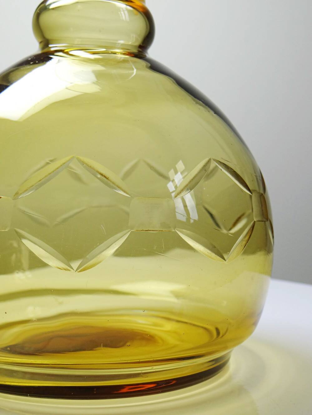 Vintage/antique Czech Amber Chiseled Blown Glass Decanter