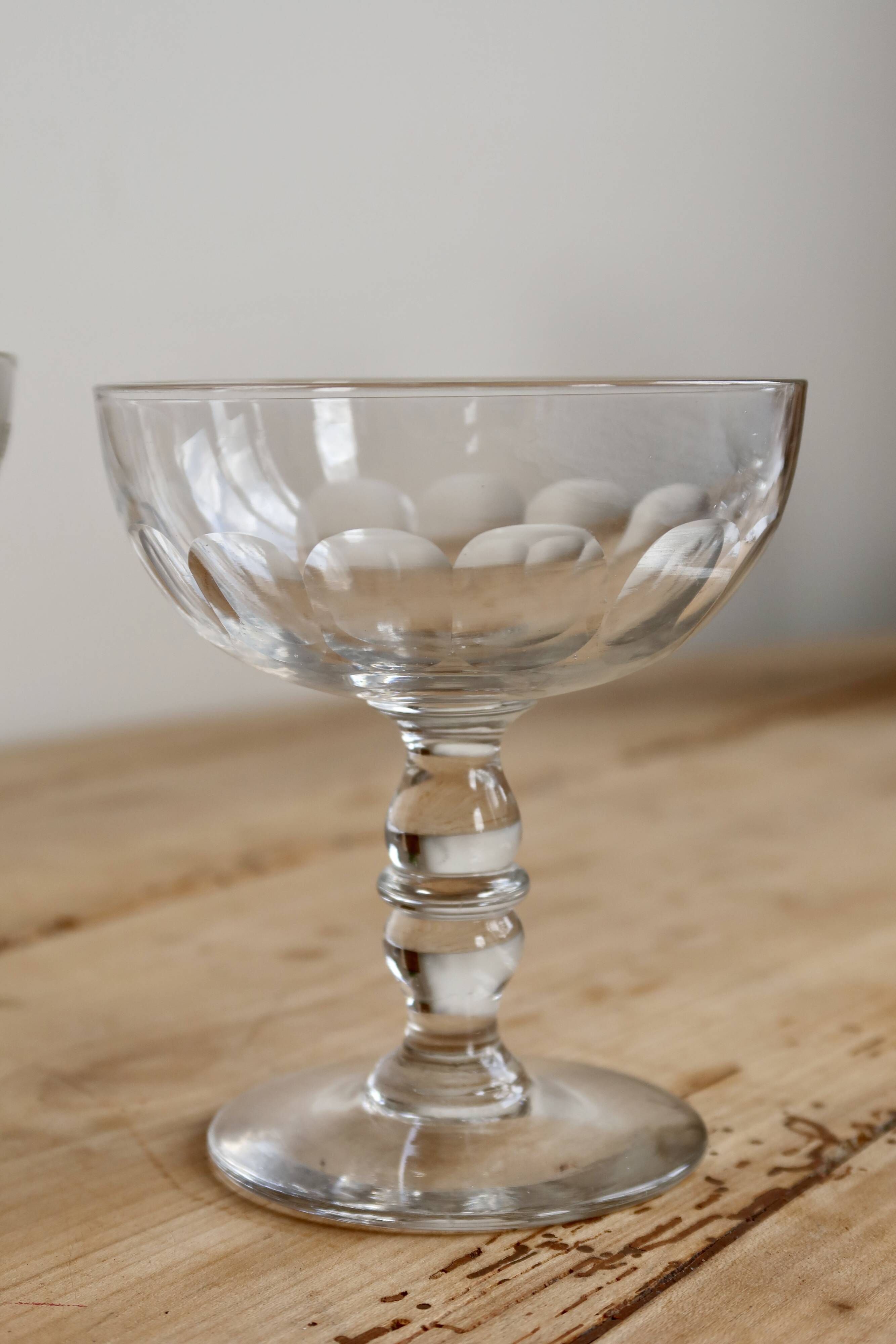 Vintage mismatched crystal cut champagne coupes - 1950s
