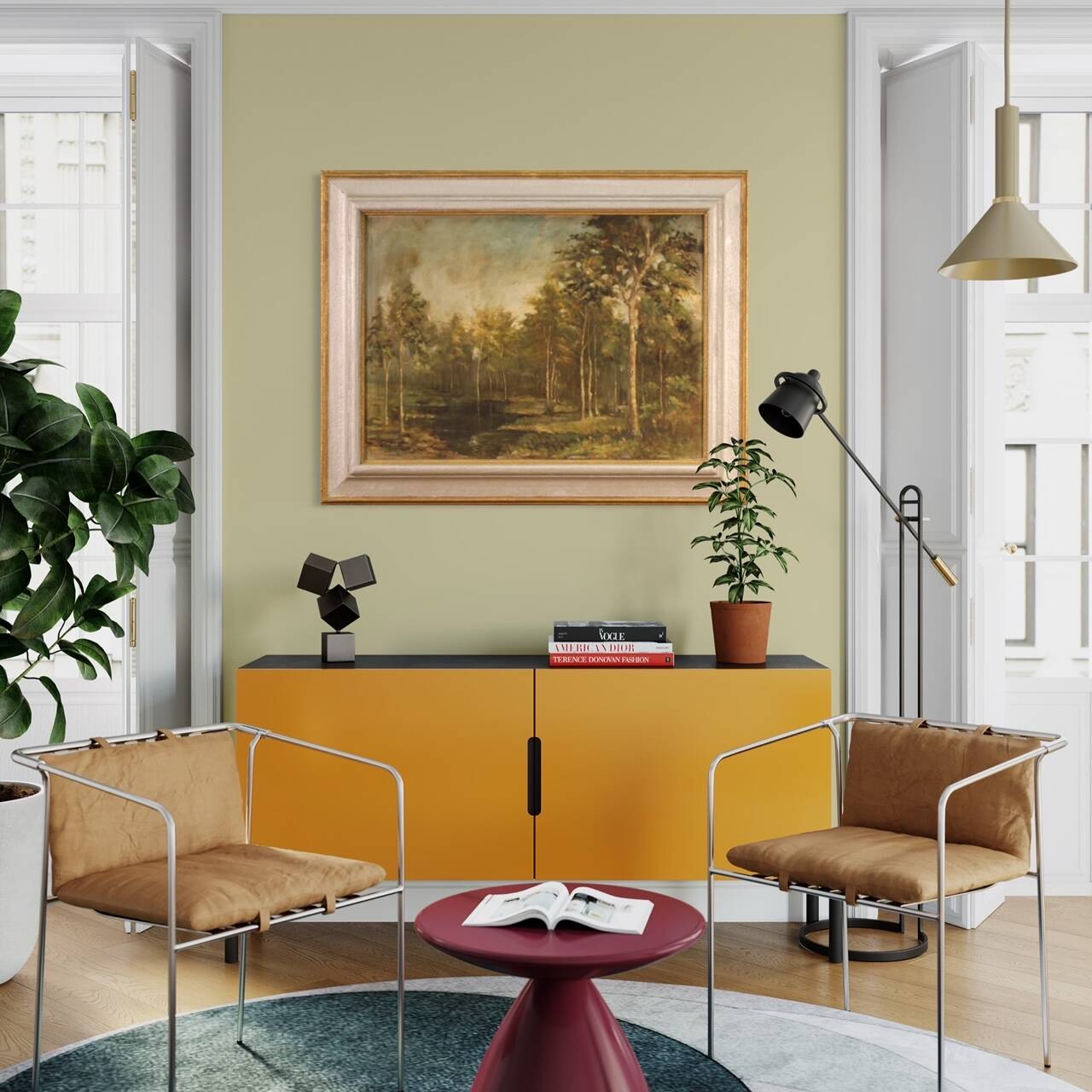 Tableau italien signé et daté 1939 paysage boisé