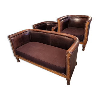 Leather bench and armchair assembly