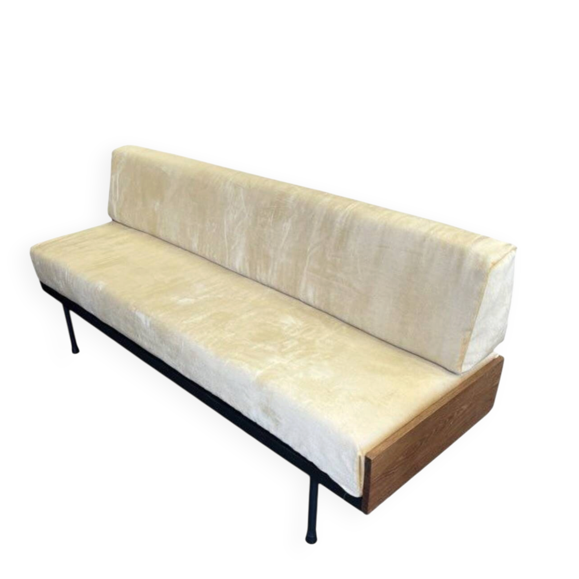 Daybed or Scandinavian bench in teak and steel from the 1970s.