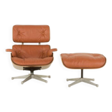 Lounge chair with footstool in aniline leather , 1970s
