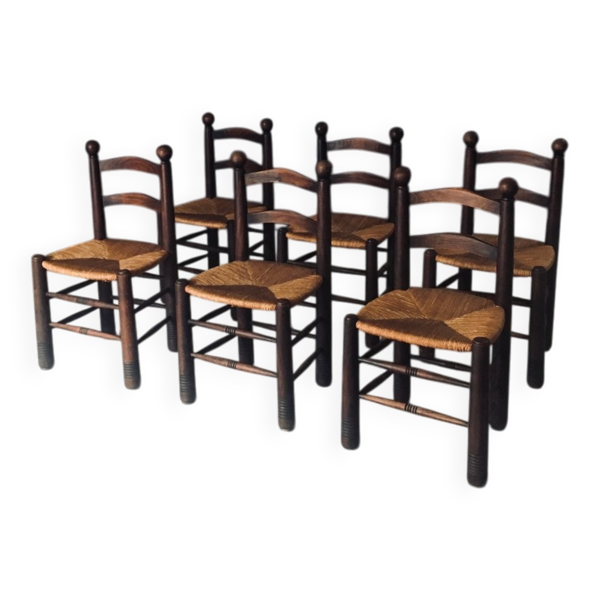 French Provincial Dining Chairs from Charles Dudouyt, France, 1940s, Set of 6