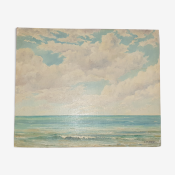 Huile sur carton du peintre français Jean Marsal "vue sur la mer "