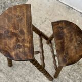 Set of 2 high and low tripod stools with turned legs, vintage plant holder, 1960s