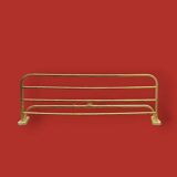 Vintage wall-mounted coat rack in anodised gold aluminium with hat holder.