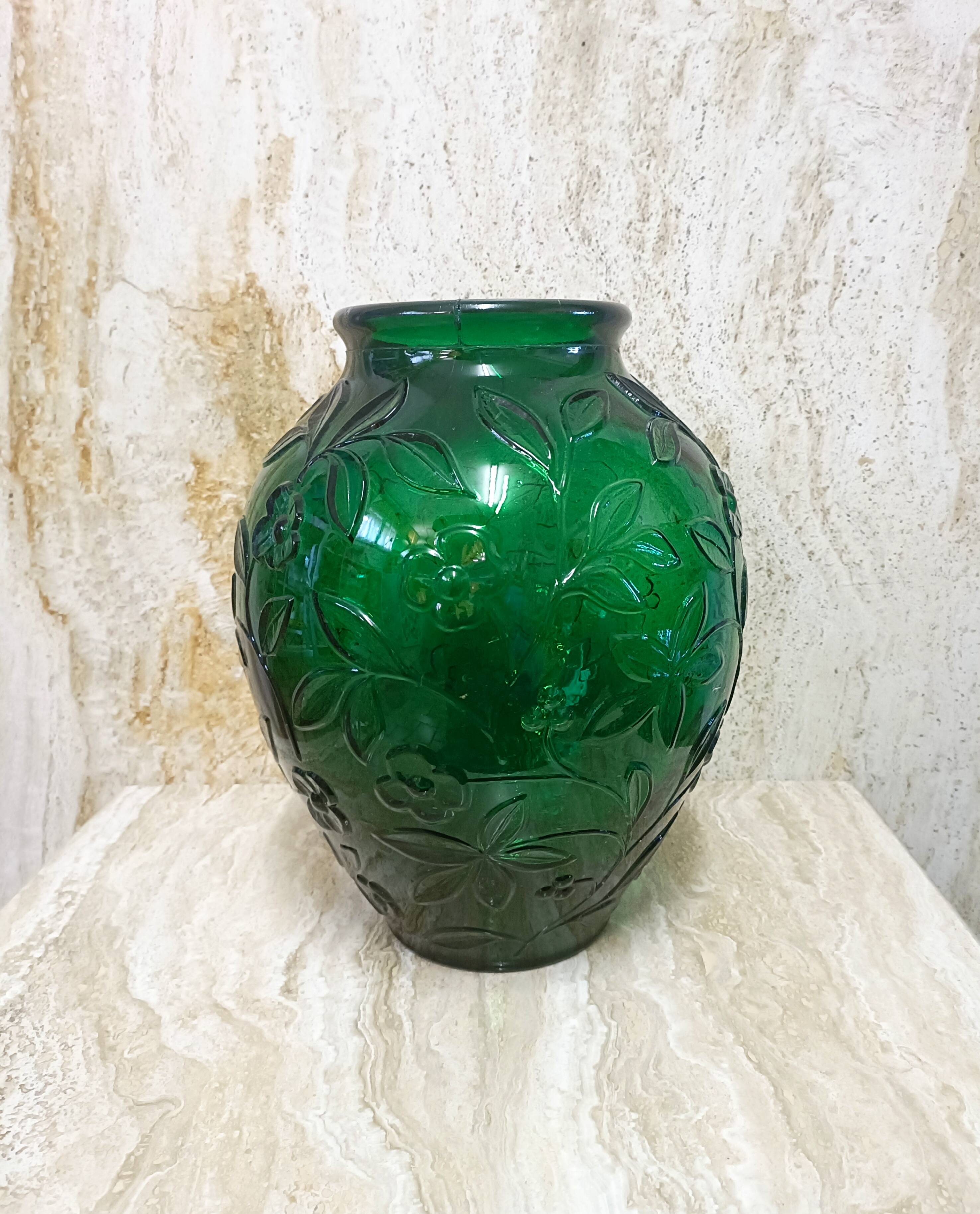 Ovoid vase pressed glass green art deco
