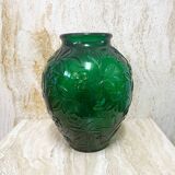 Ovoid vase pressed glass green art deco