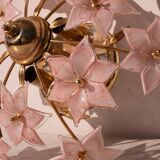 Charming Murano Vintage Ceiling Light Pink Flowers, 1970s