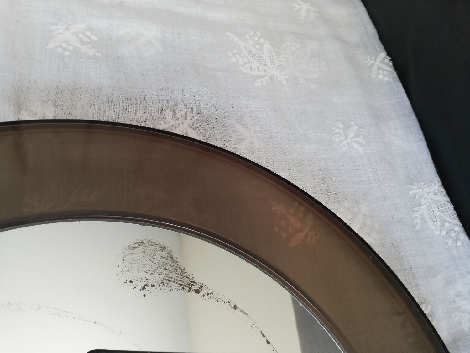 Smoked plastic round mirror 70s