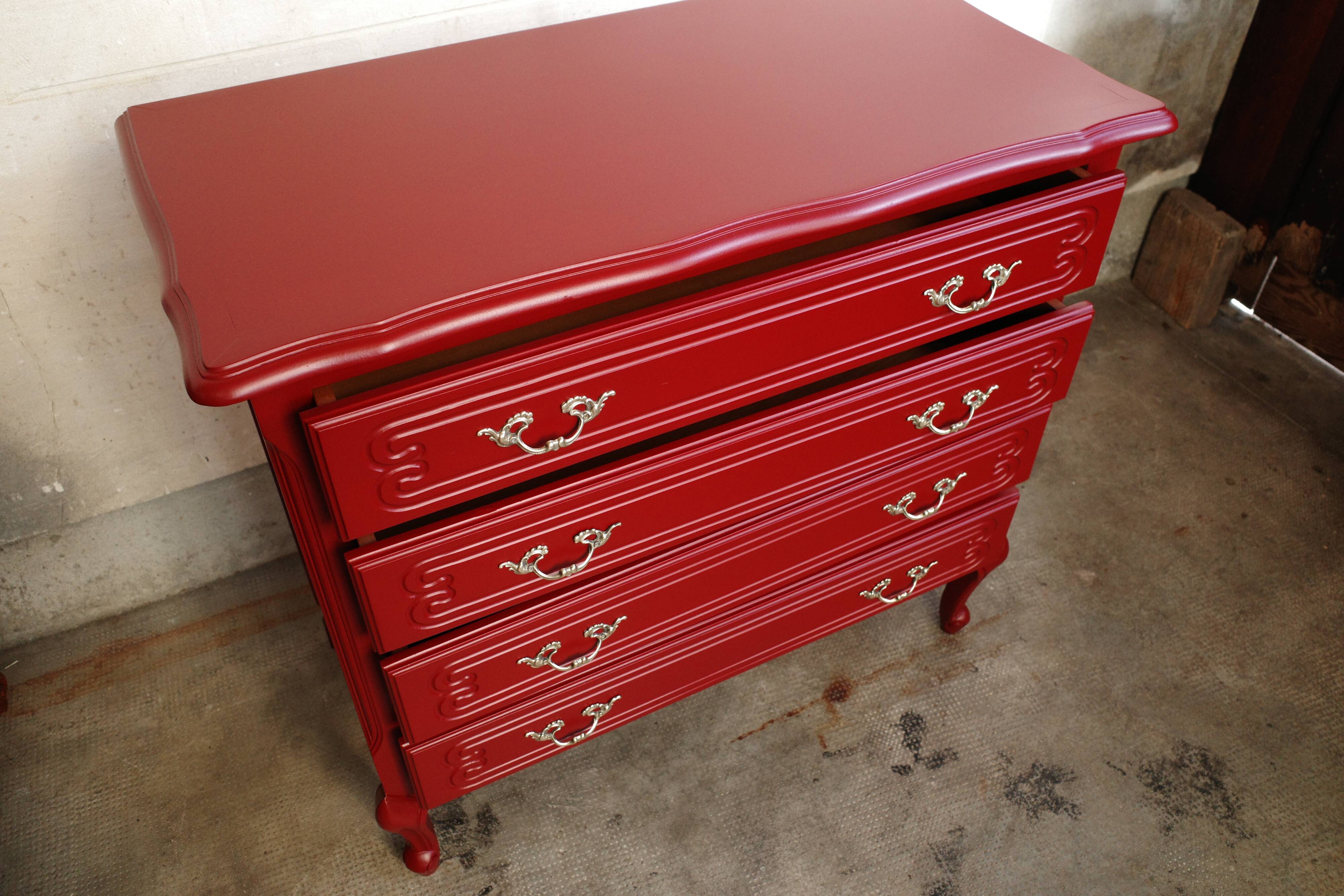Customized vintage Basque red chest of drawers