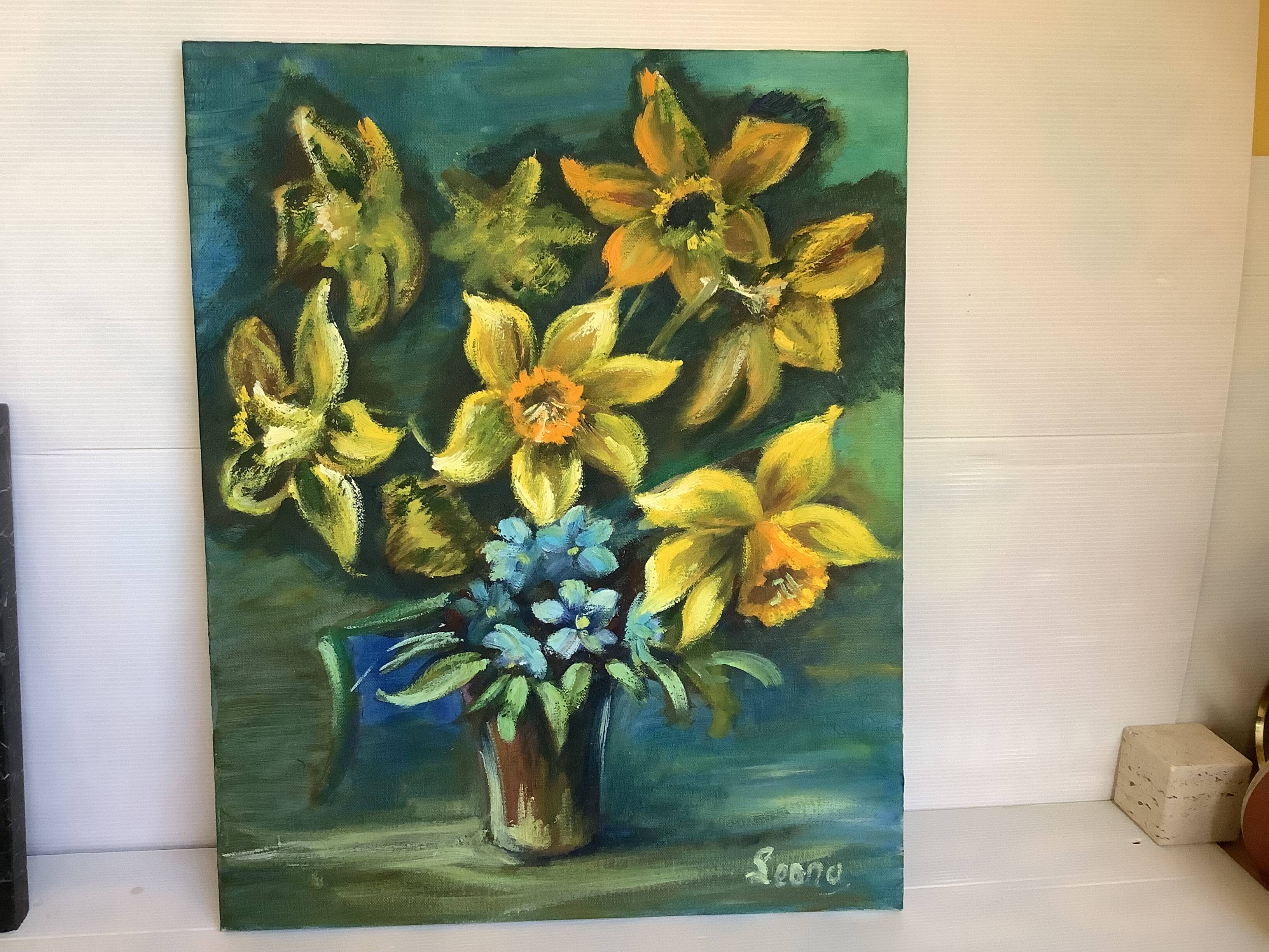 Painting bouquet of flowers oil on canvas signed