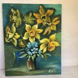 Painting bouquet of flowers oil on canvas signed