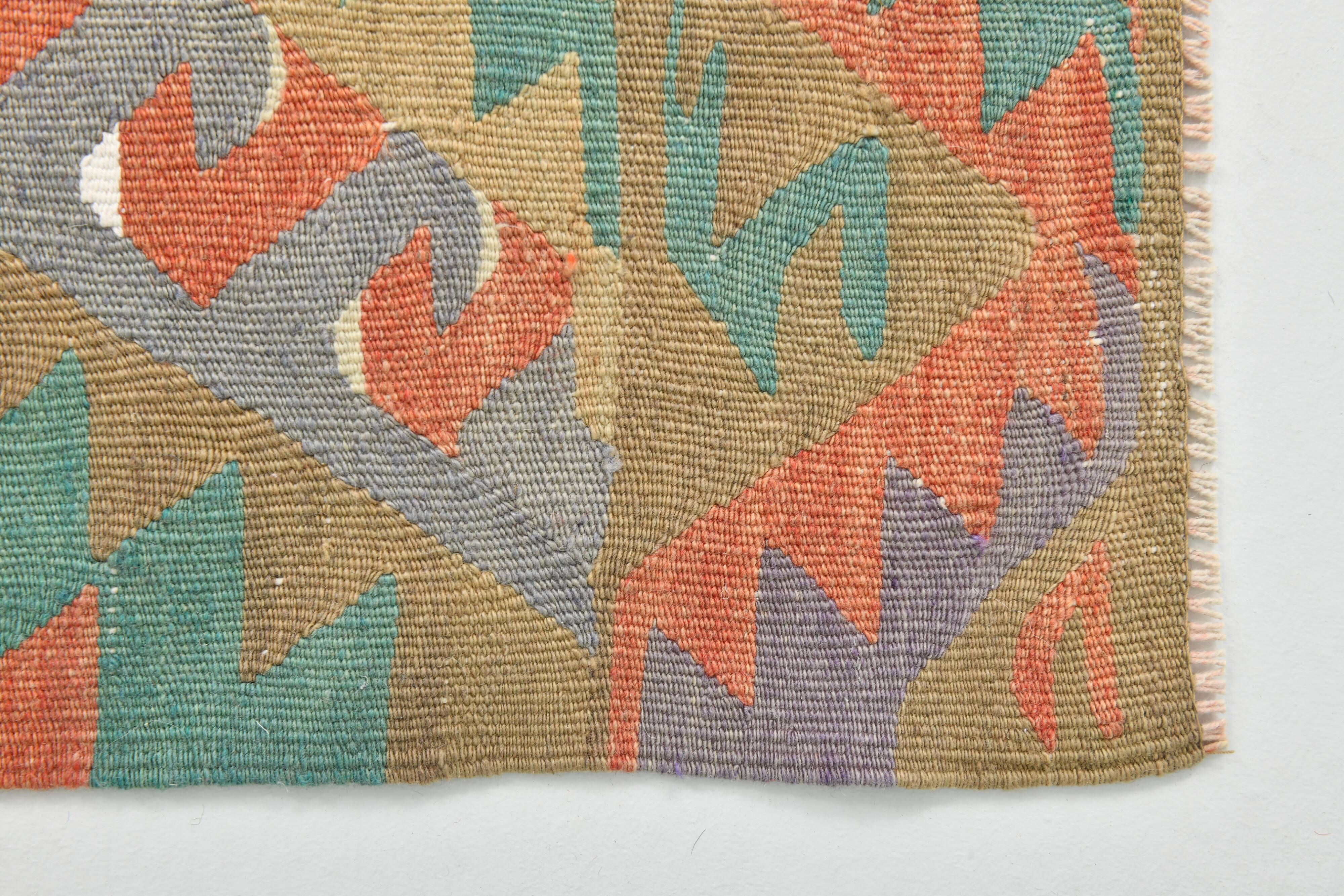 5x9 Green Red Tribal Handmade Kilim Rug, 163x290Cm