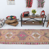 Neutral color handmade runner rug 317x87cm