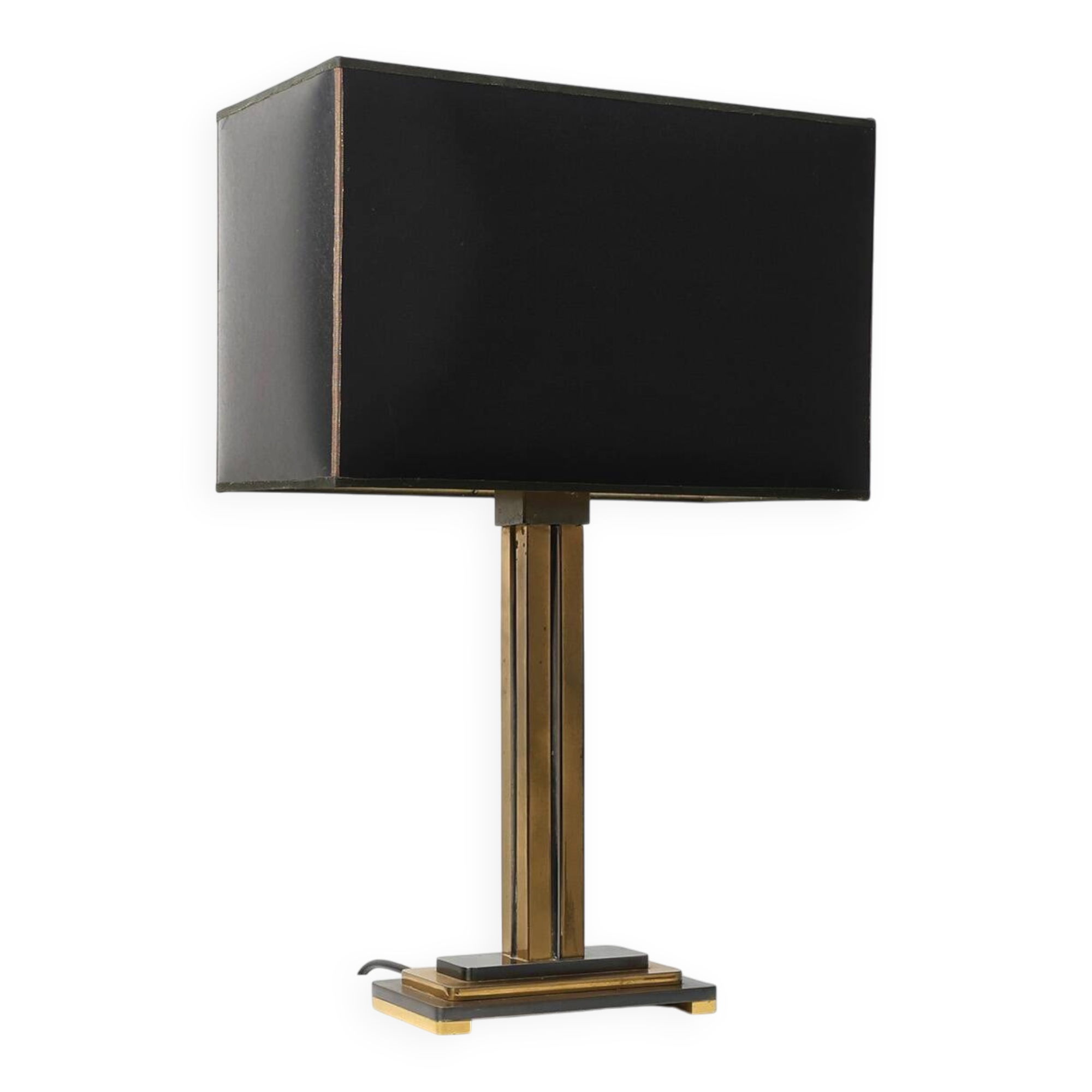 Brass table lamp with black rectangular shade by Deknudt, Belgium, 1970s