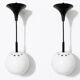 Two white metal globe pendant lights, 1970s.