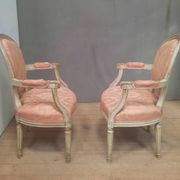 Pair of Louis XVI style medallion armchairs