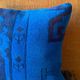 Electric Blue Vintage Turkish Rug Pillow, Hand-Stitched Wool Cushion