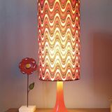 Red seventies lamp, tubular lampshade with ripple print