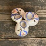 Antique vase with 3 soliflores, chiseled & painted ceramic, vintage