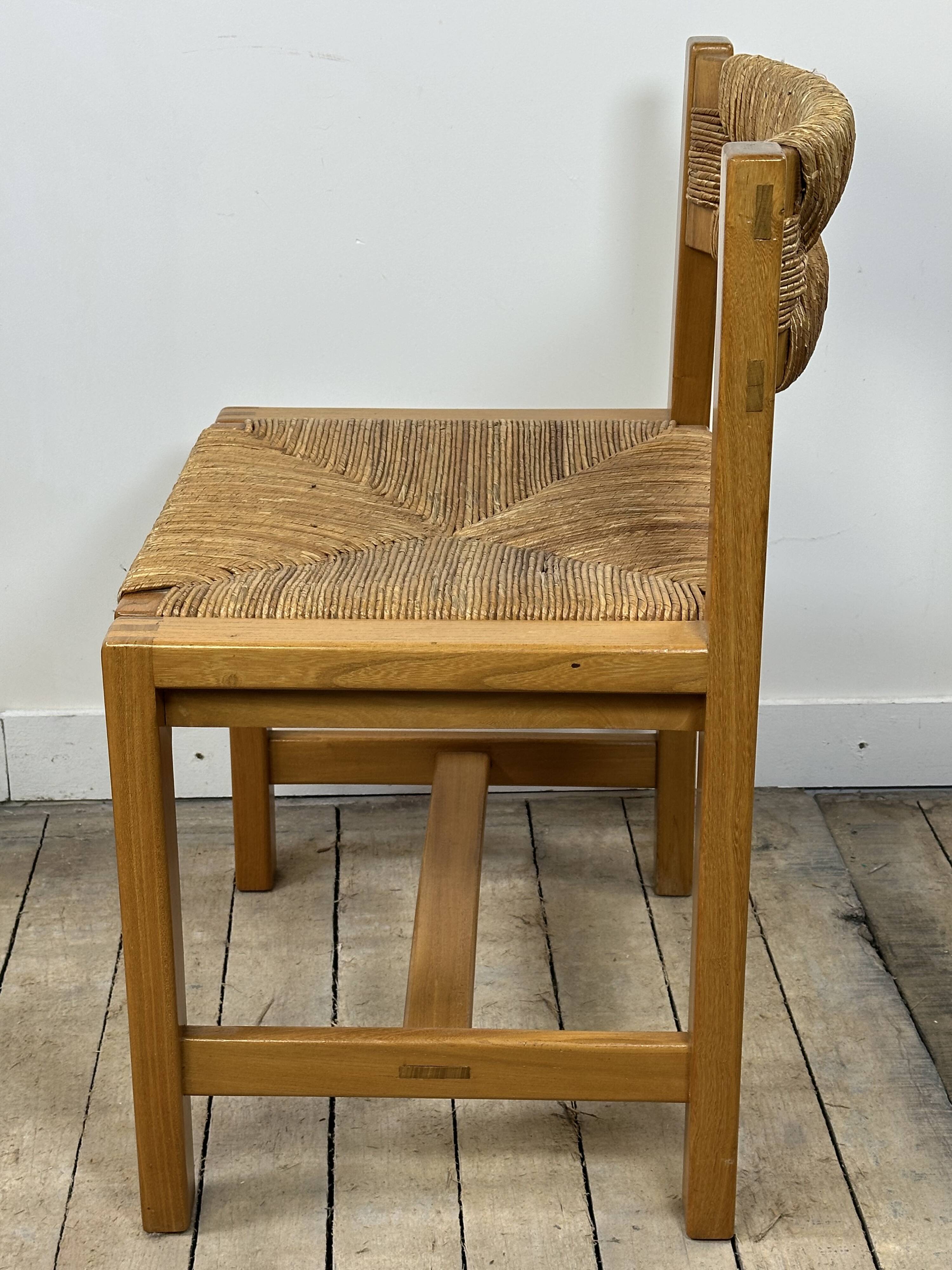 Set of 6 solid elm chairs by maison regain 1970.