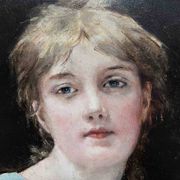 Tableau HSP circa 1900 Portrait Art Nouveau "Woman with the Letter" + frame