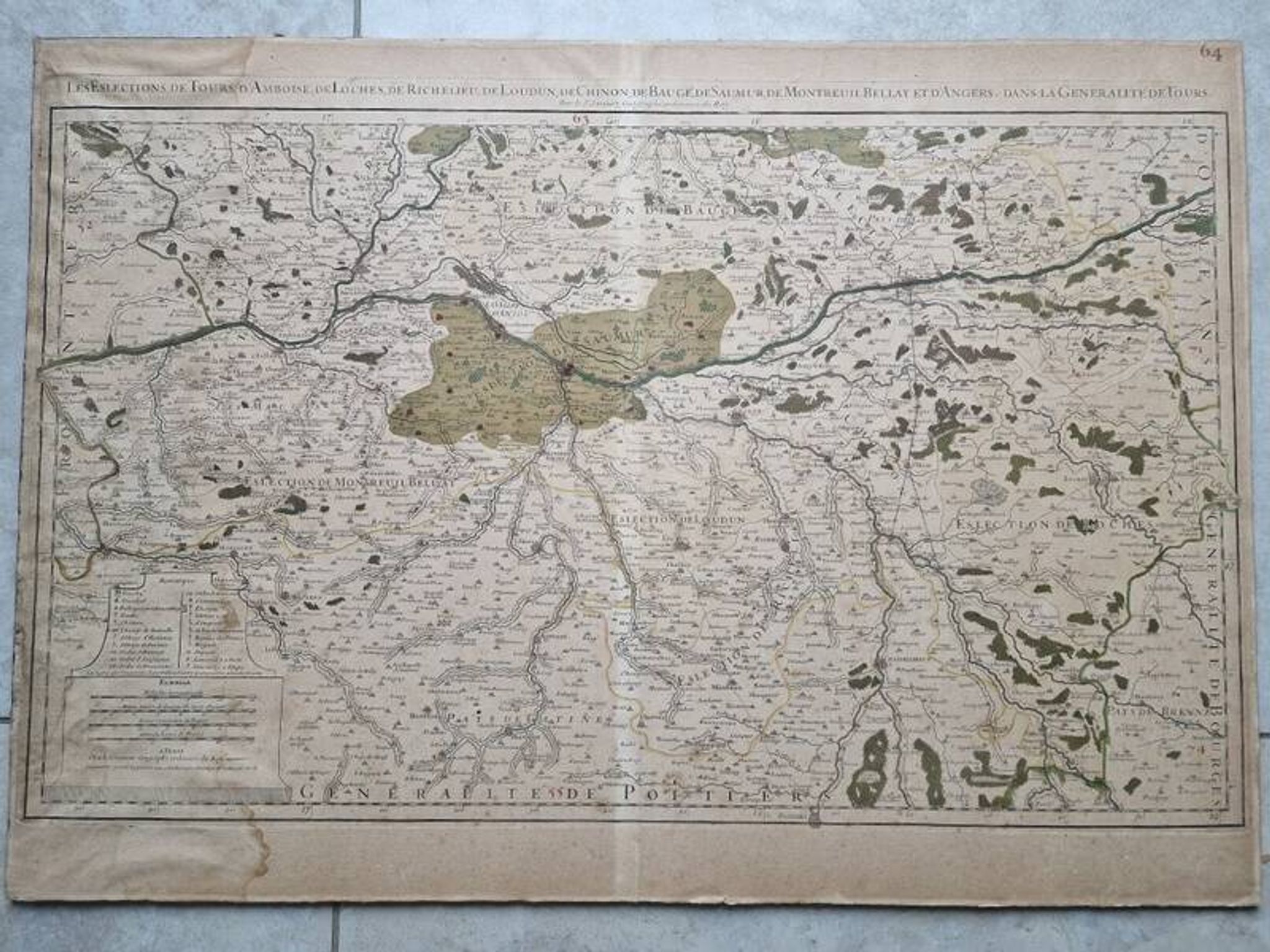 Engraved map of the elections of Tours, Amboise, Loches, Loudun... Jaillot 1711