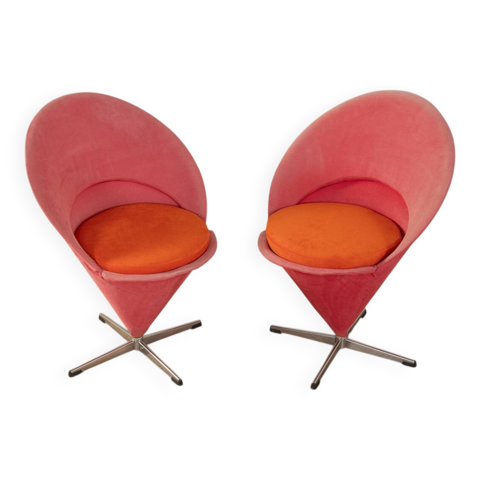 Cone chairs by Verner Panton for Gebrüder Nehl, original pink and orange upholstery, set of 2