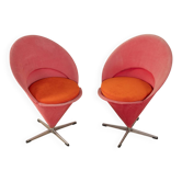 Chaises Cone de Verner Panton pour Gebrüder Nehl, revêtement rose et orange d'origine, lot de 2