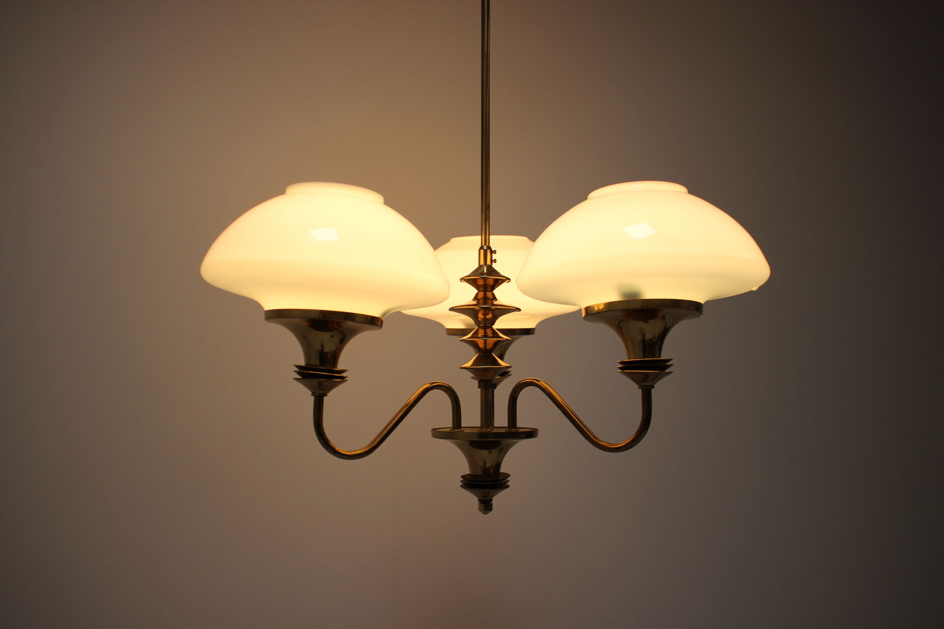 Mid-Century Brass Chandelier, Czechoslovakia, 1970s, Made in Jablonec Glassworks