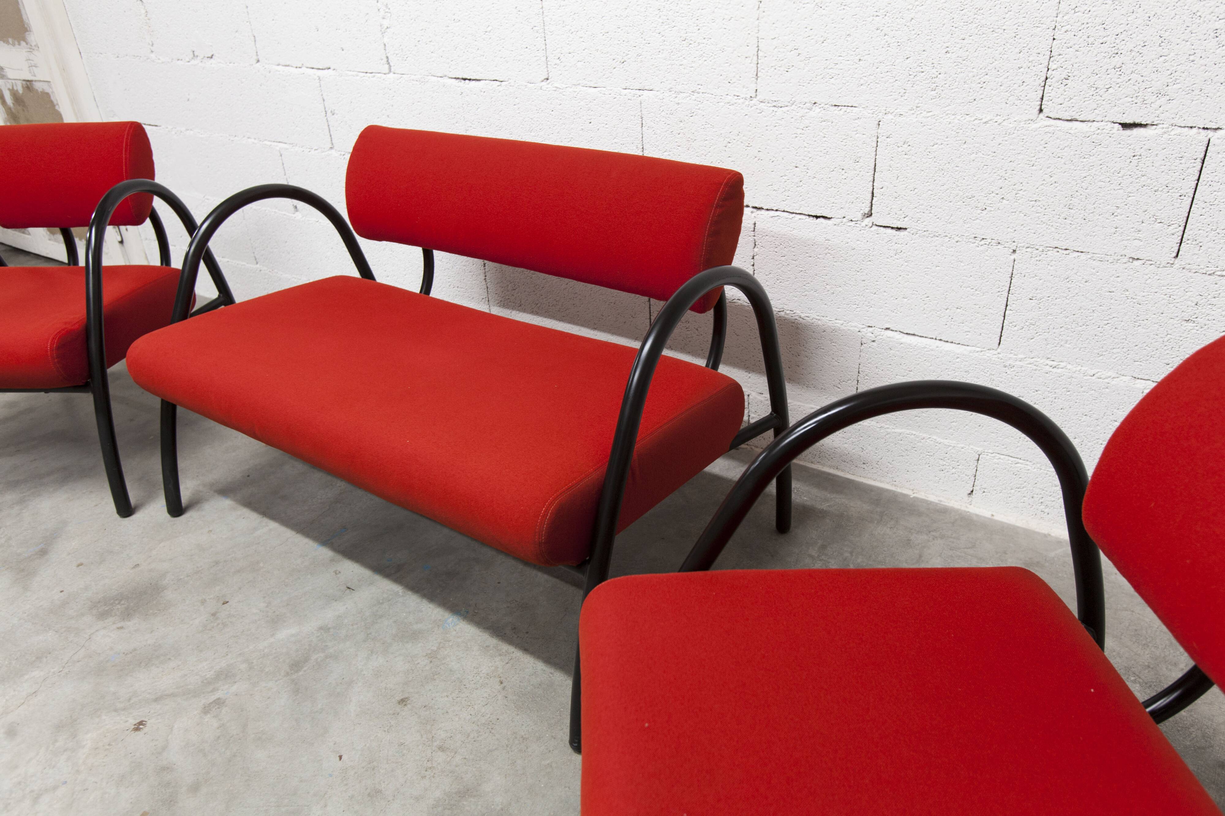 Sofa set with 2 designer armchairs 2001 red