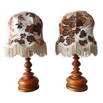 Pair of vintage turned wood lamps