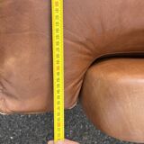 Vintage brown leather living room - 3 seater sofa and 2 matching armchairs