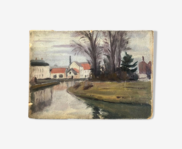 Paysage d'usine à Auvers-sur-Oise signé L.Santa-Maria en 1937