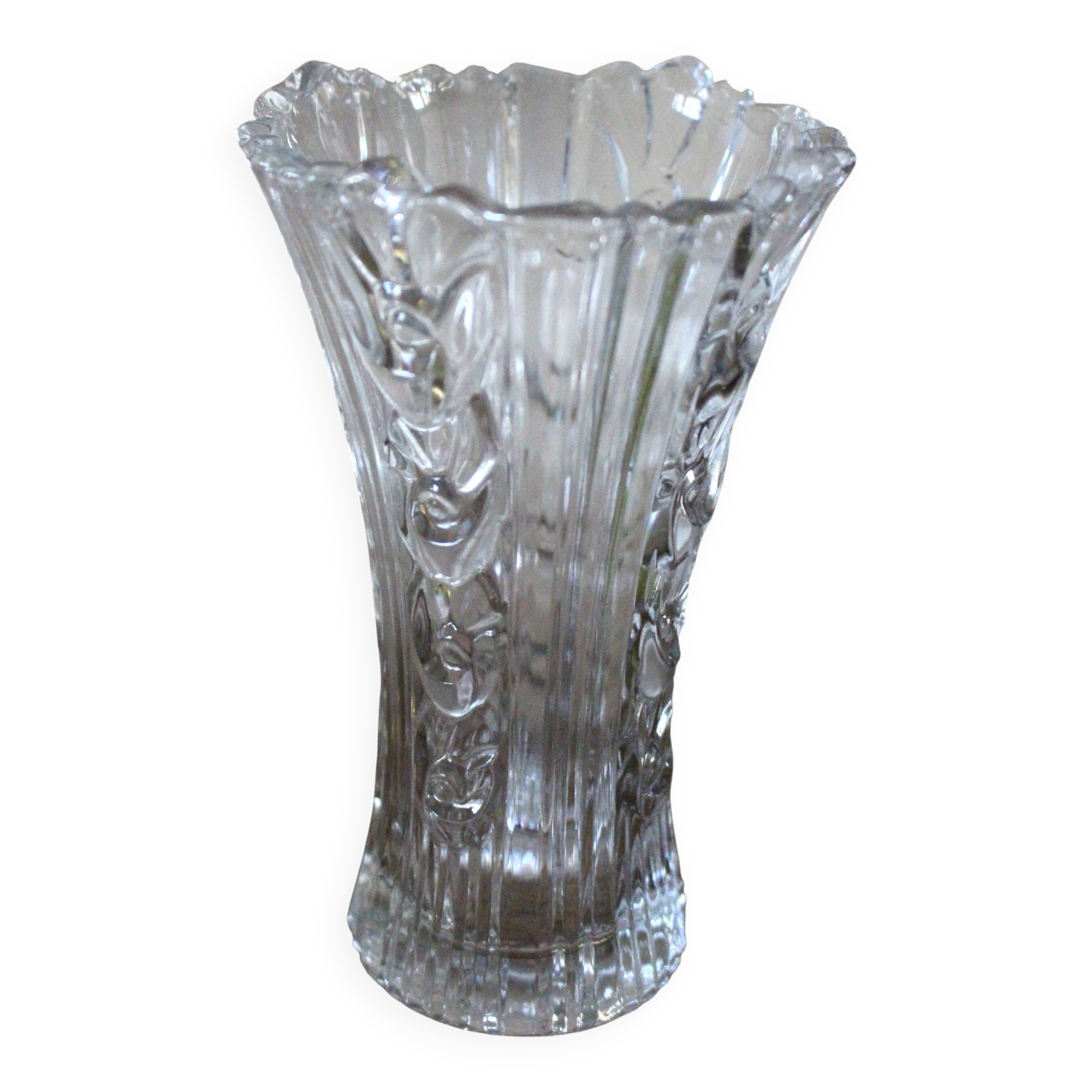 Art Nouveau cut glass vase with flowers
