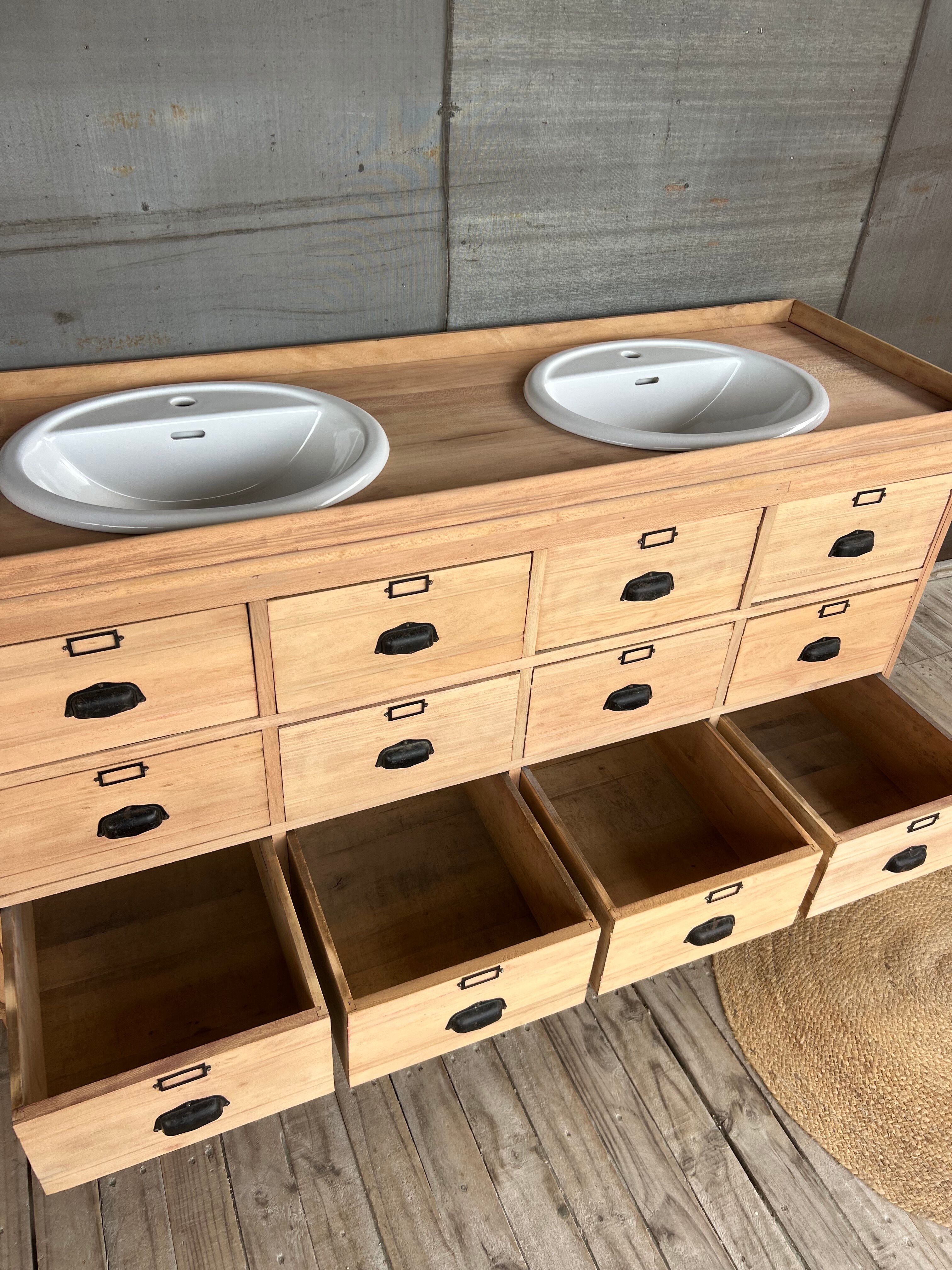 Furniture with 2 basins in raw wood