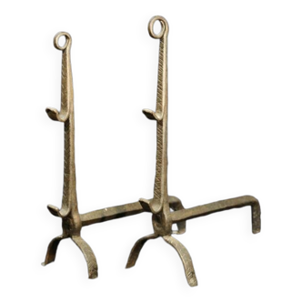Paire de chenets en fer forgé  XVIIème siècle