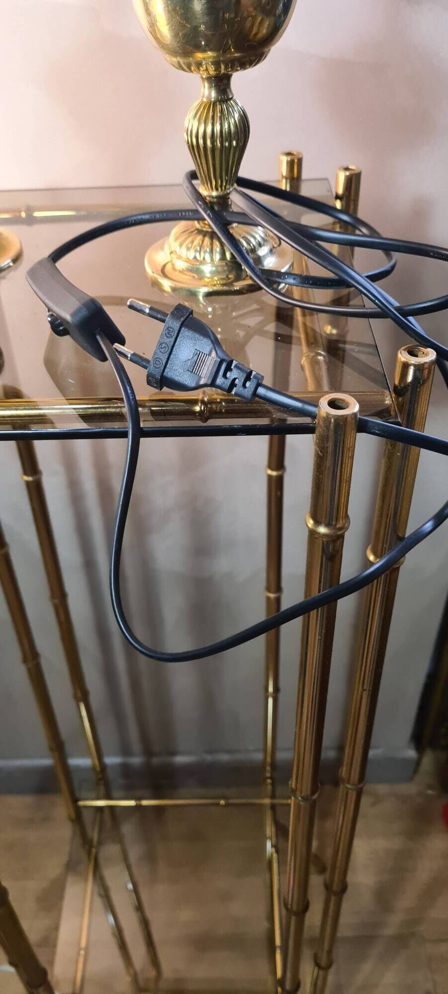 Pair of brass bedside lamp, with pretty velvet lampshade 31x14