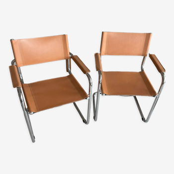 Stainless steel & leather armchairs