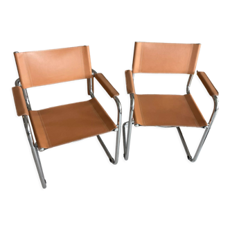 Stainless steel & leather armchairs